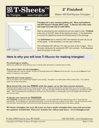 2" T-Sheets - Make Half Square Triangles, Easy, Fast, Accurate