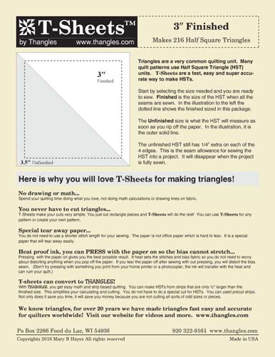 3" T-Sheets - Make Half Square Triangles, Easy, Fast, Accurate