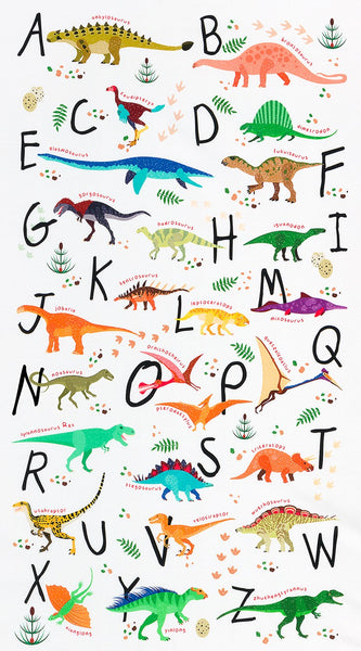 Alphabetosaurus -Color Panel with White Background - Fabric Panel