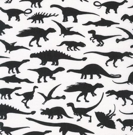 Alphabetosaurus -Black with White Background - Fabric by the yard.