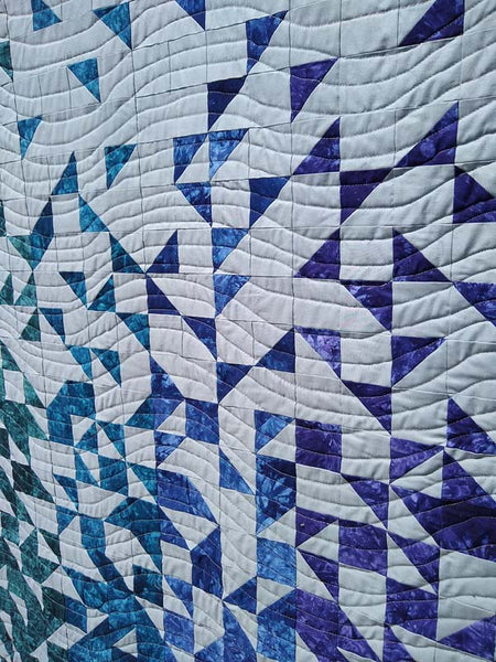 Close up view of shattered quilt by thangles Starr Designs2 quilt kit colorway