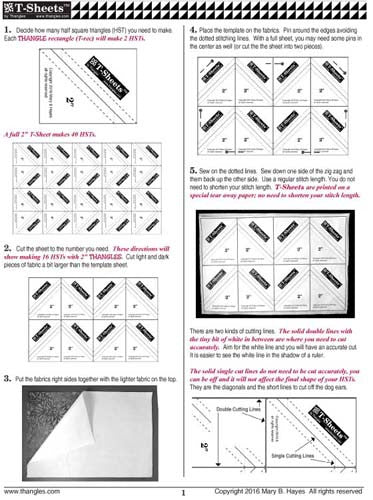 2" T-Sheets - Make Half Square Triangles, Easy, Fast, Accurate