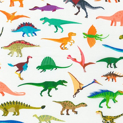 Alphabetosaurus -Multicolor with White Background - Fabric by the yard.
