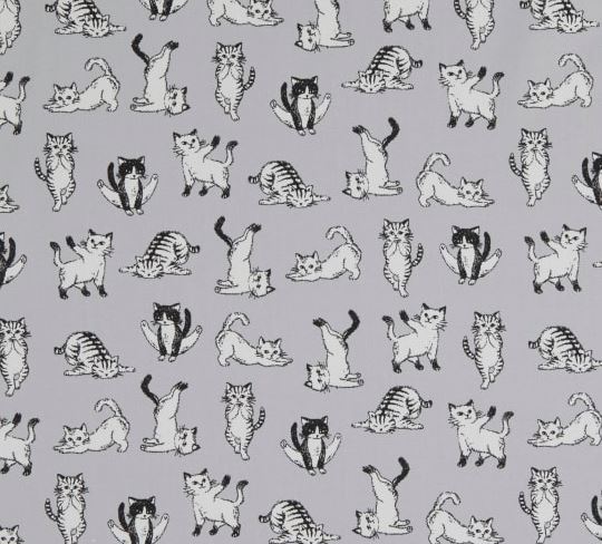Animal Club -Yoga Cats-Grey Background - Fabric by the yard.