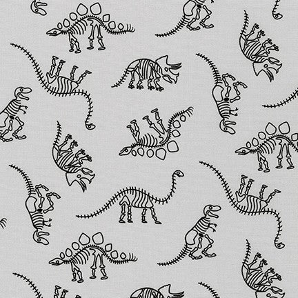 On The Lighter Side Dinosaurs Grey - Fabric by the yard.