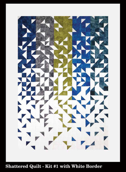 Shattered Modern Quilt - Kit#1 with grey, white, blue, green colors